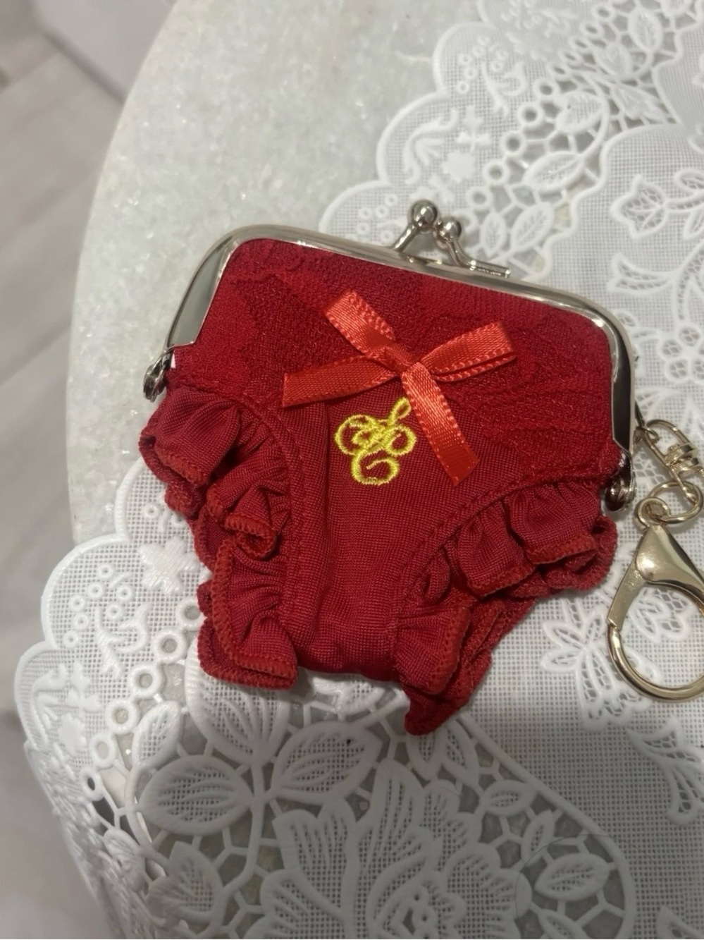 Sabrina Carpenter Dreams Come True Red Lace Panty Coin Purse Bag Charm Keychain